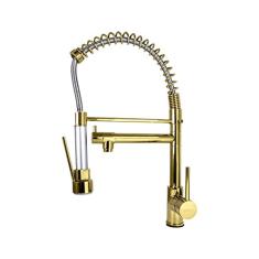 Torneira Gourmet Dourada P/Cozinha - Spray e Torneira Individual, Monocomando - 50cm de Altura - LMS-2087G