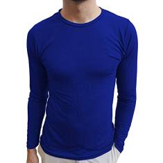 Camiseta Masculina Básica Gola Redonda Manga Longa cor:azul;tamanho:m