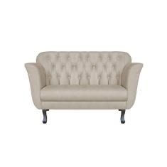 Namoradeira Decorativa Dália Couro Bege 2 Lugares Pés Madeira Mz Decor