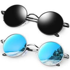 Óculos de sol polarizados redondos Retrô Steampunk, Lennon Óculos Dark Armação de Vintage Hippie Metal, Óculos de Sol Proteção Solar UV…