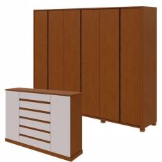 Conjunto de Guarda-Roupa Casal Leder 6 Portas com Pés e Cômoda Vedra  Frassino