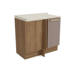 Balcão de Cozinha Canto Reto Botanic M625 c/ 1 Porta c/Tampo- Kappesberg Nogueira/Fendi/Orion - Kappesberg