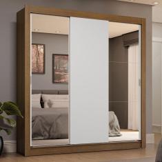 Guarda-Roupa Casal 3 Portas de Correr com Espelhos 4 Gavetas Rustic/Branco Sublime Plus Madesa