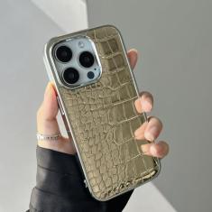 Capa de couro com padrão de crocodilo de luxo para iPhone 15 14 13 12 11 Pro Max Plus 15 Capa colorida Aurora, dourada
