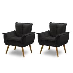 Kit 02 Poltronas Decorativa Opala Suede Preto  Madelina Decor - Adonai