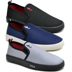 Kit 3 Pares Tênis Slip On Masculino Lona Dia a Dia Casual - Polo Blu, 