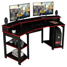 Mesa Gamer Cockpit 3 Prateleiras ME4167 Preto Vermelho Tecno Mobili