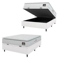 Cama Box Baú Colchão Casal Espuma D33 Vangogh Pillow Top 138x188x70cm Branco Linho Hellen - Suporta até 120kg por Pessoa