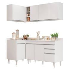 Armário De Cozinha Modulado De Canto Direito 4 Peças Cp38 Balcão Com Tampo Branco - Lumil