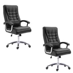 Kit 2 Cadeiras Big Mola Ensacada Escritório Pres Giratória em Couro com Nr17 Espresso Móveis Preto