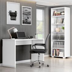 Kit 3 Peças com Cadeira para Escritório, Estante Livreiro e Escrivaninha Gávea Branco