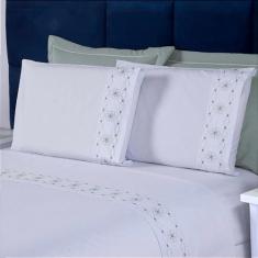 Jogo de Cama Damasco Queen Percal 200 Fios 100% Algodão 04 PEÇAS - Aqu