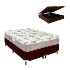Cama Box Queen Marrom com Baú Colchão Nápoles Espuma D33 - Portobel