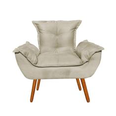 Poltrona Decorativa Opala Sala De Estar Suede Bege
