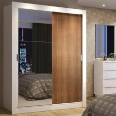Guarda-roupa Solteiro Madesa Denver 2 Portas De Correr Com Espelho - Branco/Rustic