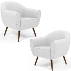Kit 02 Poltronas Decorativas com Pés Palito Nina D02 Corano Branco C-1