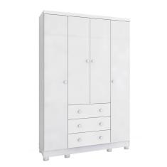 Guarda Roupa de Bebê 4 Portas 3 Gavetas Junior Móveis Peroba Branco Brilho