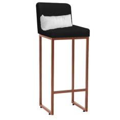 Banqueta Alta Industrial Ferro Bronze E Almofada Branco