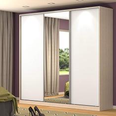 Guarda Roupa Casal com Espelho 3 Portas de Correr Nova Mobile Noce/Branco