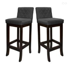 Kit 2 Banquetas Alta para Balcão Tóquio em Madeira Maciça Matelassê Suede Cinza CCS