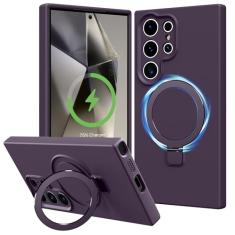 Vanxiliiy Capa compatível com Samsung Galaxy S24 Ultra com suporte, capa de silicone líquido com proteção total para câmera, suporte magnético compatível com MagSafe, roxo
