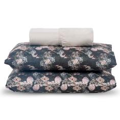 Jogo Cama Lençol Verace Queen Percal 300 Fios c/ Fronhas Estampadas 3 Peças - Cáqui