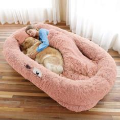 Cama de cachorro humano, 189 x 113 x 30 cm, tamanho adequado para você e animais de estimação, pele sintética lavável para pessoas cochilando, ortopédica, travesseiro de presente, cobertor, alça -