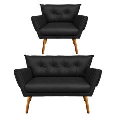 Kit 01 Namoradeira E 01 Poltrona Anitta Corino Preto