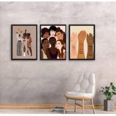 Kit 3 Quadros Decorativos Stop Racism 34x23Cm - Quadros On-Line