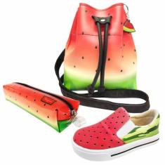 Kit Infantil Bolsa, Tênis e Estojo Melancia, Magicc Kids, 20