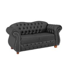 Sofá Chesterfield Merlo 2 Lugares 2,30 - Veludo Cinza Chumbo / Decoraç