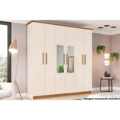 Guarda Roupa 6 Portas (2 c/ Espelho) e 3 Gavetas Cover Off White/Natur