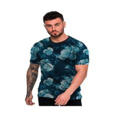 Camiseta Estampada Flores Azul Fashion-Masculino