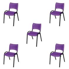 Kit 5 Cadeiras Iso Fixa Empilhável Tubular Igreja Escritório Sorveteri