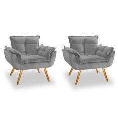Kit 2 Poltronas Decorativa Opalla Suede Cinza - Twdecora