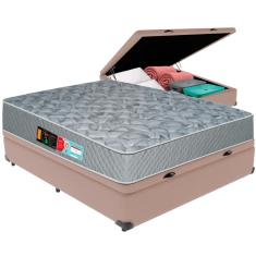 Cama Box Baú Bege e Colchão Sleep Max D33 Casal Castor