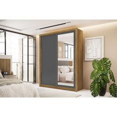 Guarda Roupa Com Espelho Dubai 2 Portas De Correr Nature/Alasca/Camarim - Vila Rica Móveis