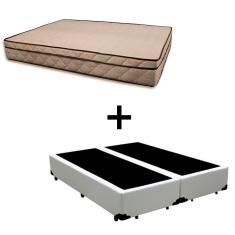 Cama Box Casal 138 Bipartido Tecido Sintético Branco Com Colchão Polônia Bello Box - D28 65x138x188