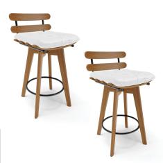 Kit 02 Banquetas Giratória Costela Base Madeira Branco