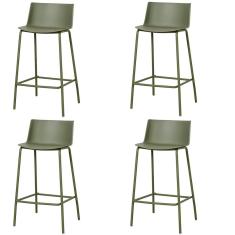 Kit 4 Banquetas Ipanema Alta Fratini 96 Cm (altura) Em Poliuretano (pu) Base Em Aço Verde Aloe