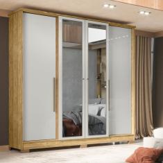 Guarda-roupa Casal 4 Portas 2 Gavetas Com Espelho Mônaco Freijó/off White