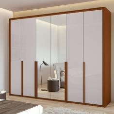 Guarda-roupa 6 Portas 6 Gavetas 100% Mdf Imperatore Com Espelho Frassino-off White