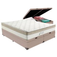 Cama Box com Baú Bege e Colchão Queen King Best Anjos, Bege