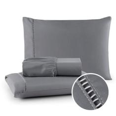 Lençol de King 400 Fios 3 Peças Percal em Ponto Palito - Charme do Lar