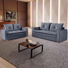 Conjunto De Sofás De 02 E 03 Lugares Unique - Tudo De Móveis Cinza