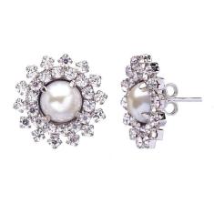 Brinco Com Cristais E Perola Folheado A Metalico