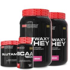 Kit 2x Whey Protein Waxy Whey Morango) 2kg + Glutamina 300g + BCAA 1800 120 Cápsulas - Bodybuilders