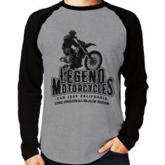 Camiseta Raglan Legend Motorcycle Manga Longa - Foca na Moda, Cinza, P
