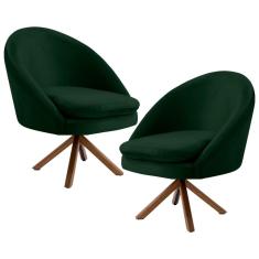 Kit 2 Poltronas Decorativas Giratórias Rafa C-303 Veludo Verde Domi Móveis