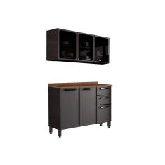 Kit de Cozinha Completa 2 Peças Estilo C2p13 3 Portas 2 Gavetas Aço 120cm Cinza Grafite